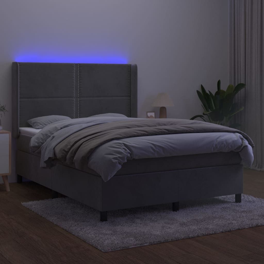 Maison Exclusive - Boxspringbett mit Matratze & LED Hellgrau 140x200 cm Samt
