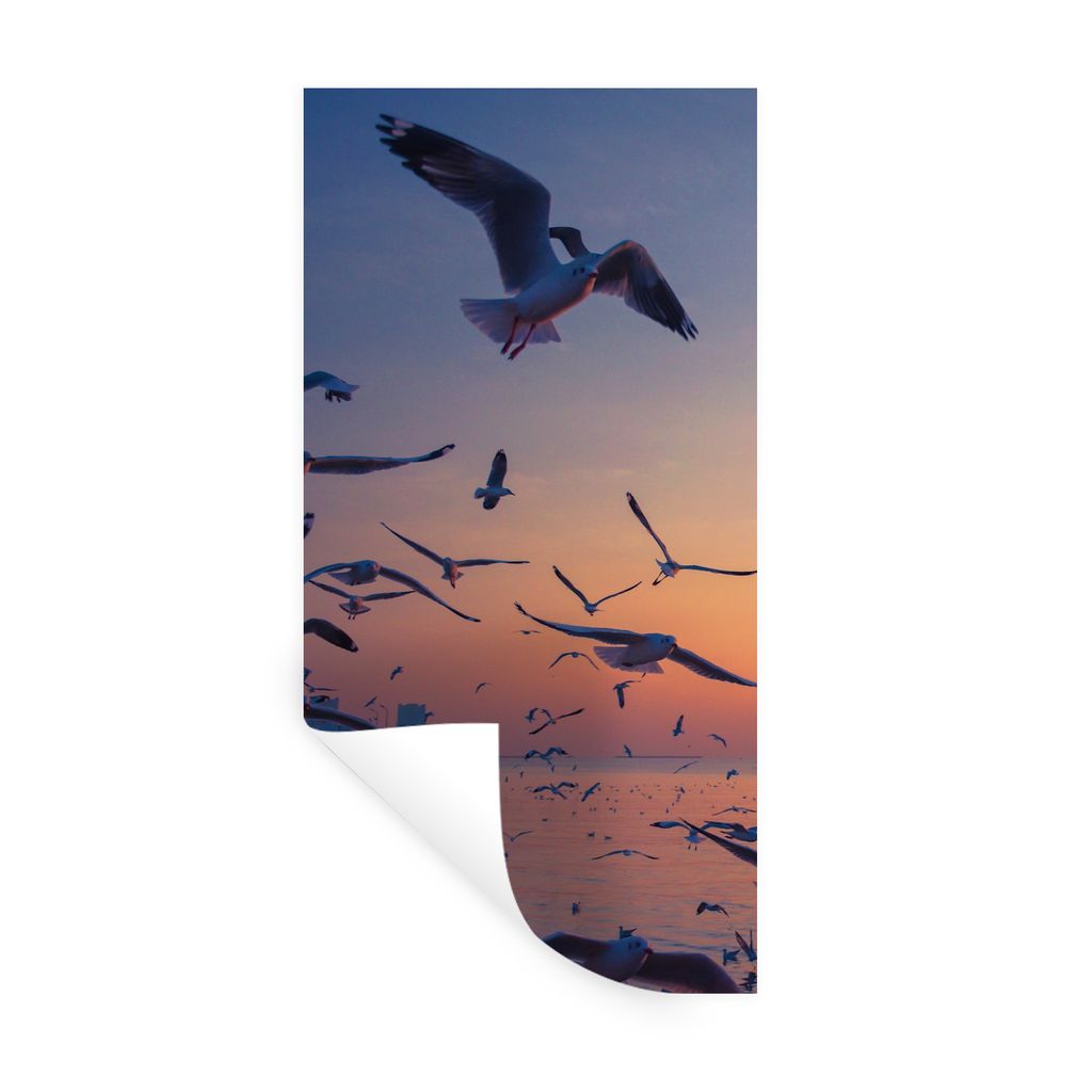 MuchoWow Wandtattoo Wandsticker Wandaufkleber Möwen - Meer - Sonnenuntergang 80x160 cm Selbstklebend und Repositionierbar - Sticker - Dekorfolie