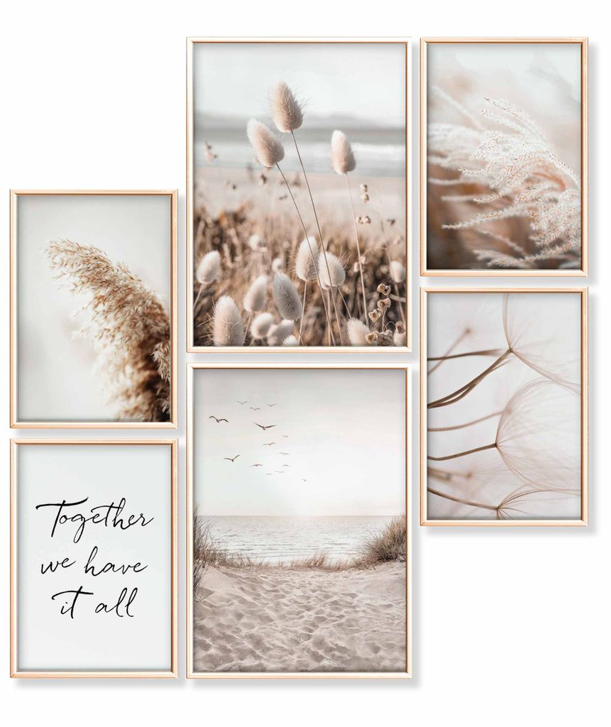 Heimlich Premium Poster Set, 2 x DIN A3 & 4 x DIN A4 - ca. 30x42 & 21x30, Stilvolle Poster Collagen mit passenden Bilder als Wanddeko »Achtsam B...