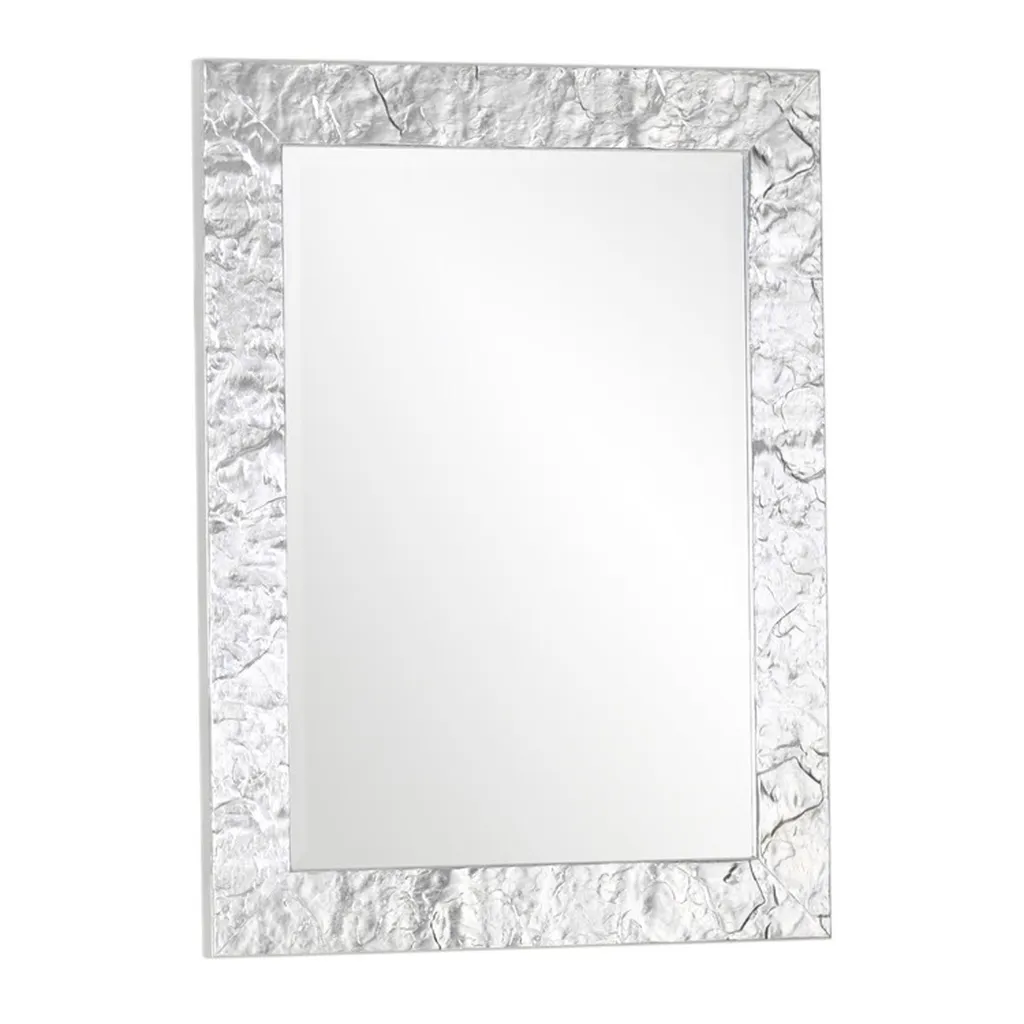 MO.WA Miroir Mural Rectangulaire 65x85 Argent avec Cadre en Bois Chic
