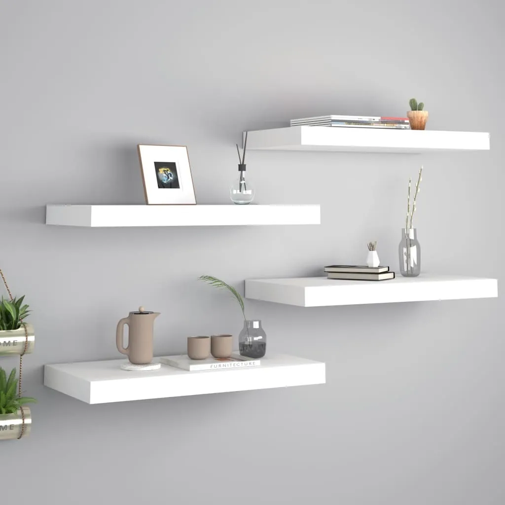 Set 4 Mensole a Muro Invisibili Bianco 50cm The Living Store MDF