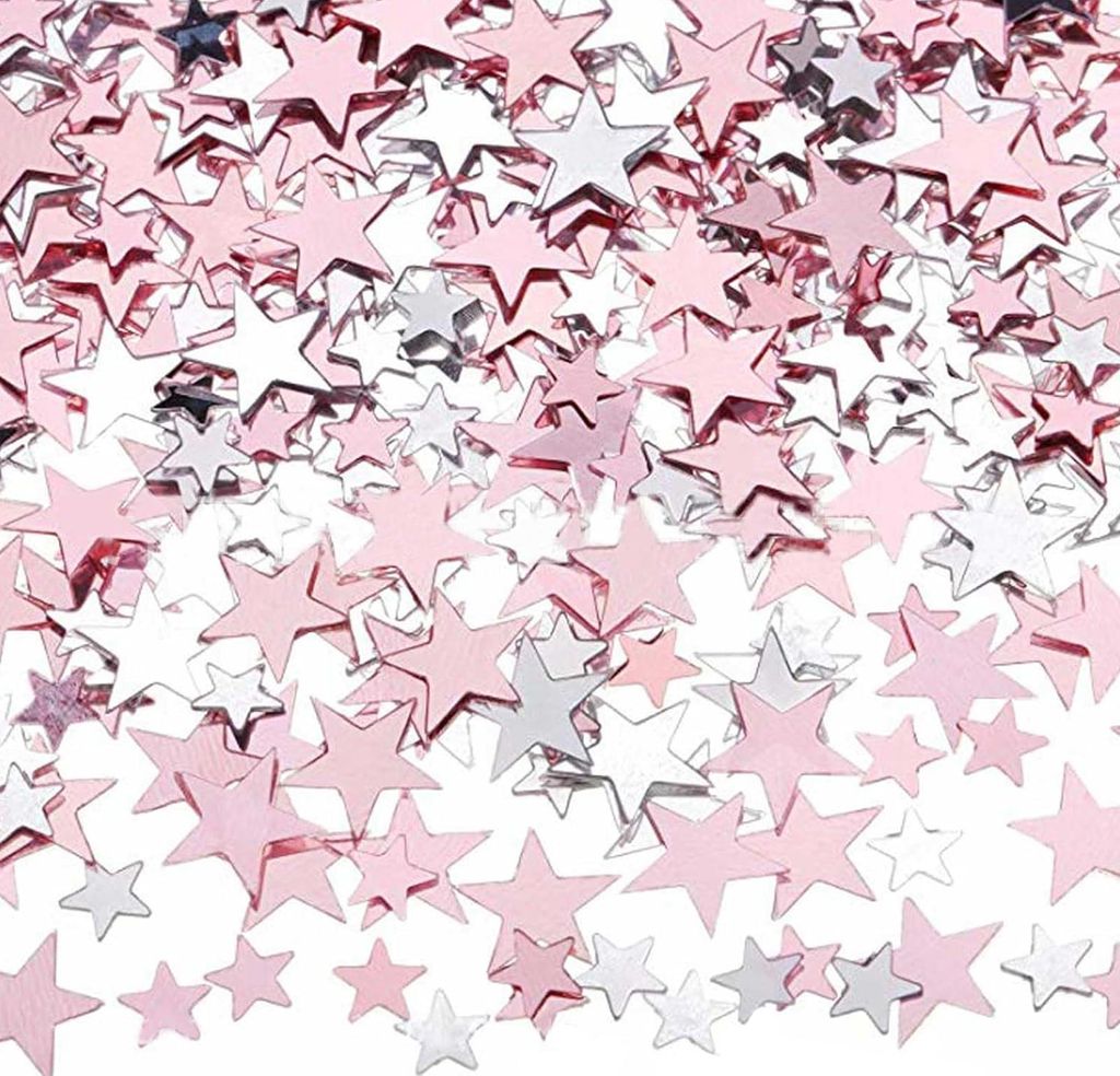 30 g Konfetti aus roségoldenen und silbernen Pentagrammen