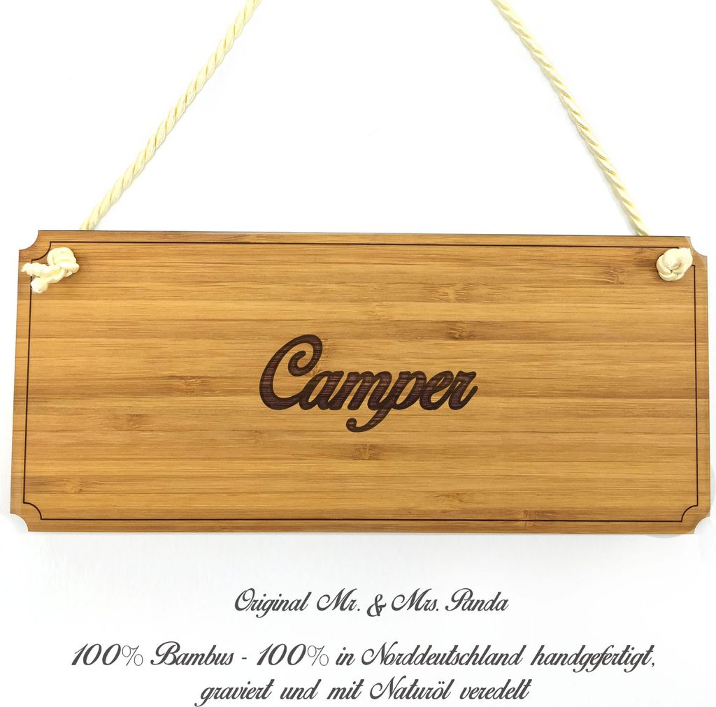 Mr. & Mrs. Panda Schild Camper - Geschenk, Geschenkidee, Landhaus, Reklameschild, Graviert, Türschild, Werbeschild, Shabby, Infotafel, Wegweiser
