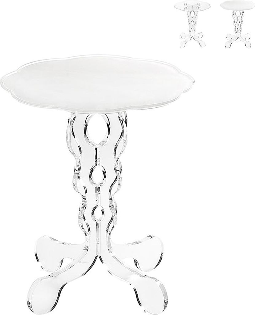 Wohnzimmertisch hoch rund 36cm aus klarem Plexiglas Arabesco Small - Weiß