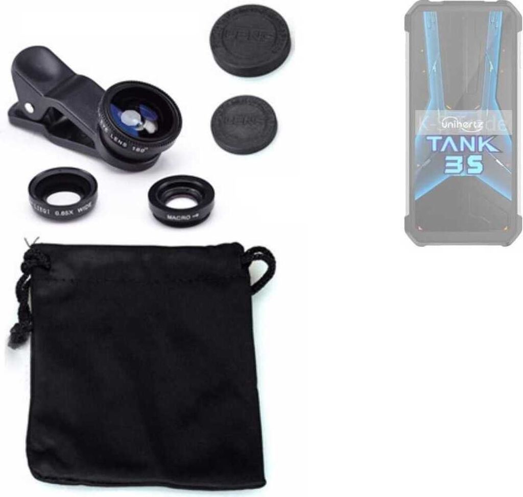 K-S-Trade Smartphone Kamera Linsen Set Kompatibel mit Unihertz 8849 Tank 3S 3in1 Clip-On Kamera Adapter Macro Weitwinkel FishEye Fischauge Objektiv