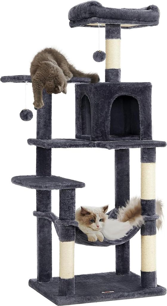 Songmics Kratzbaum Katzenhaus mit Hngematte rauchgrau