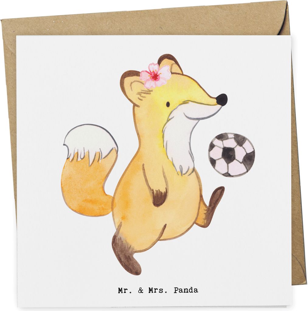 Mr. & Mrs. Panda Glückwunschkarte Fußballtrainerin Herz - Weiß - Geschenk, Grußkarte, doppelkarte, anlasskarte, Fußballspiel, Glücksbringer, ...