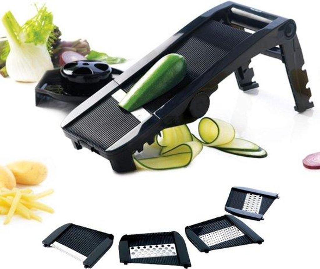 Kompaktes Gemüse- und Obstschneidegerät mit 5 Edelstahlklingen, Antirutschgriff, Handenschutz, F21000
