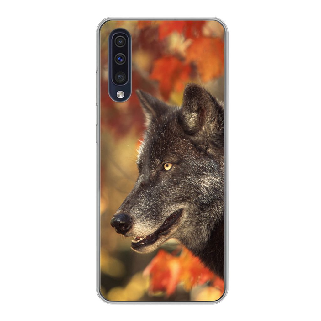 MuchoWow Handyhülle Schutzhülle Hülle für Samsung Galaxy A30s Wolf - Nahaufnahme - Blätter Silikon Softcase Handy Hülle - Karteninhaber