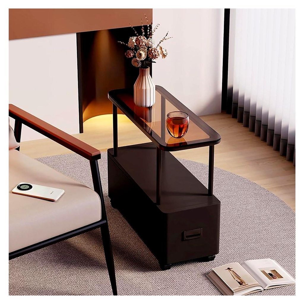 Schmaler Nachttisch, Beweglicher Beistelltisch, Moderner Beistelltisch für Schlafzimmer, Mit Rädern und Schublade, Offener Stauraum für Schlafzi...