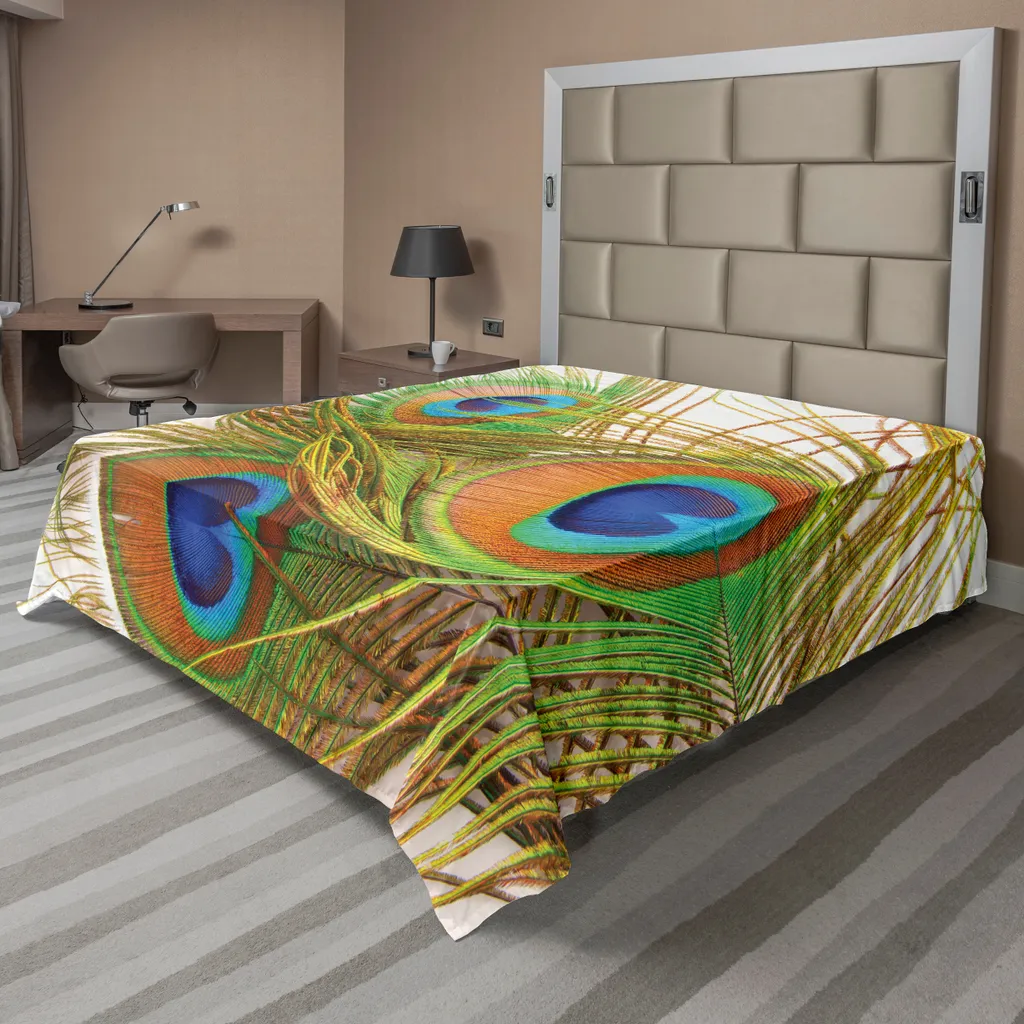 Drap de lit supérieur 266 cm imprimé plumes de paon et arbres forestiers
