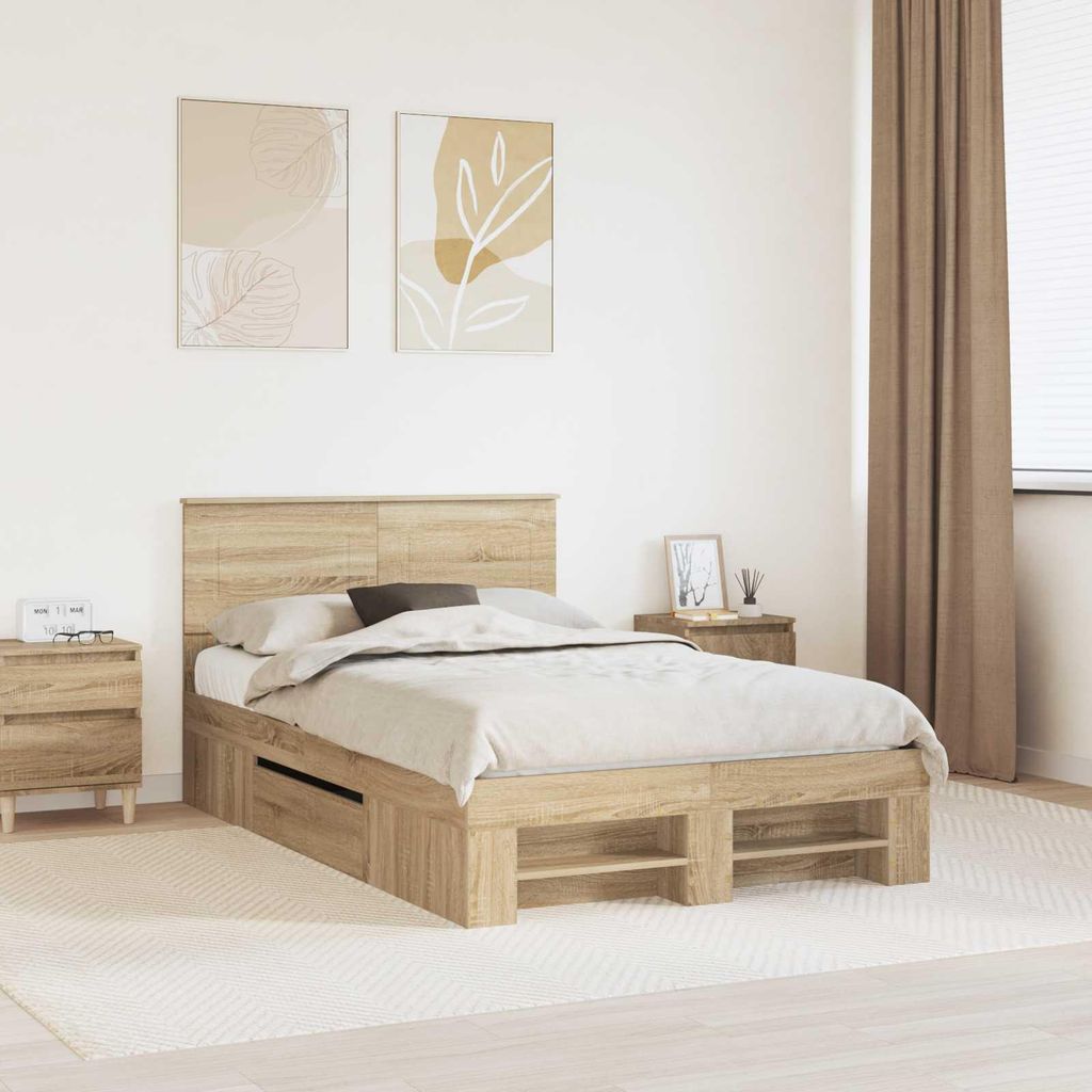 "Schlussverkauf" Einzelbett 1 PLACE - bettrahmen moderne - mit Kopfteil - Sonoma-Eiche 120x200 cm Holzwerkstoff C1549