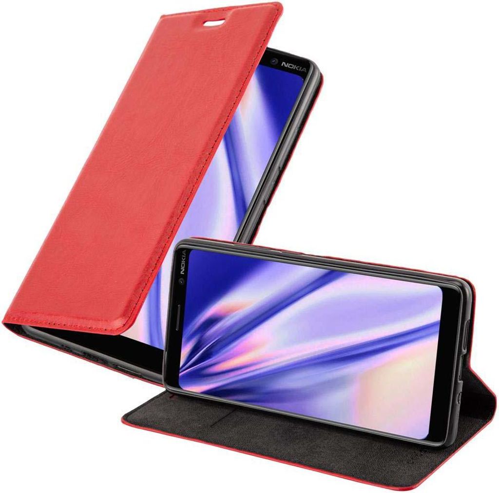 Cadorabo Hülle für Nokia 7 PLUS Schutz Hülle in Rot Handyhülle Etui Case Cover Magnetverschluss