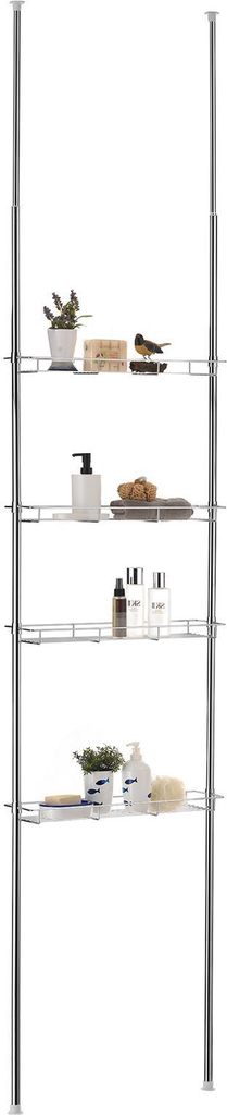 Duschregal PAULA, 4 offene Ablagekörbe, chrome, Teleskopstange höhenverstellbar, ausziehbar bis 280cm. Ideal für Badezimmer ohne Bohren. Inklusi...