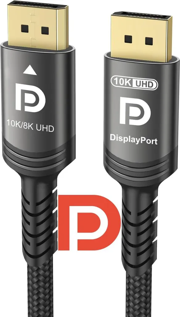 Câble DisplayPort 2.0 de 2m 80Gbps 10K 8K avec gaine en nylon tressé