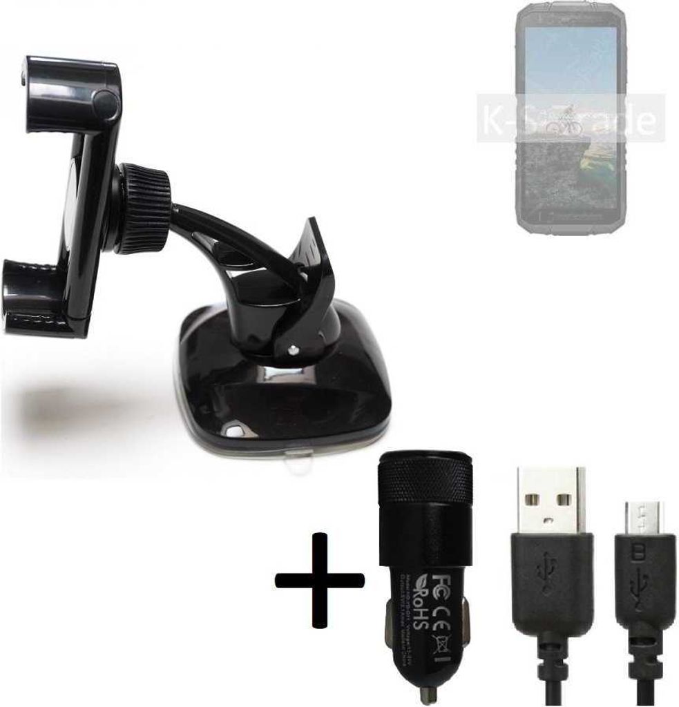 K-S-Trade Halterung kompatibel mit Doogee S41 Windschutzscheibe / Armaturenbrett + LADEGERÄT mit Mico USB Kabel Autohalterung KFZ Halter