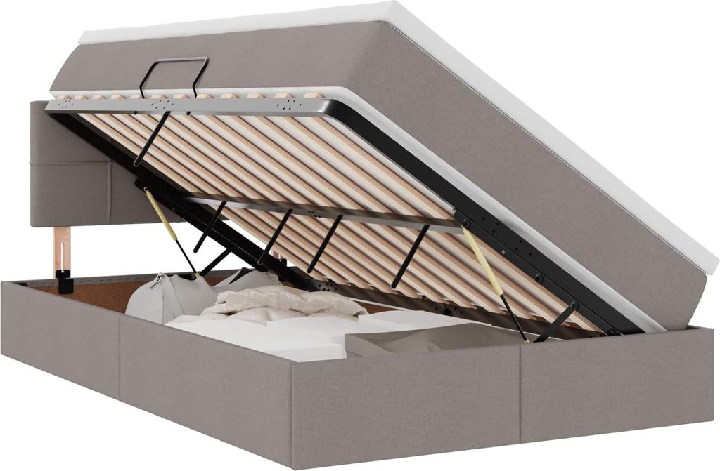 Bett mit Stauraum und LED mit Matratze Taupe 120 x 190 cm Stoff