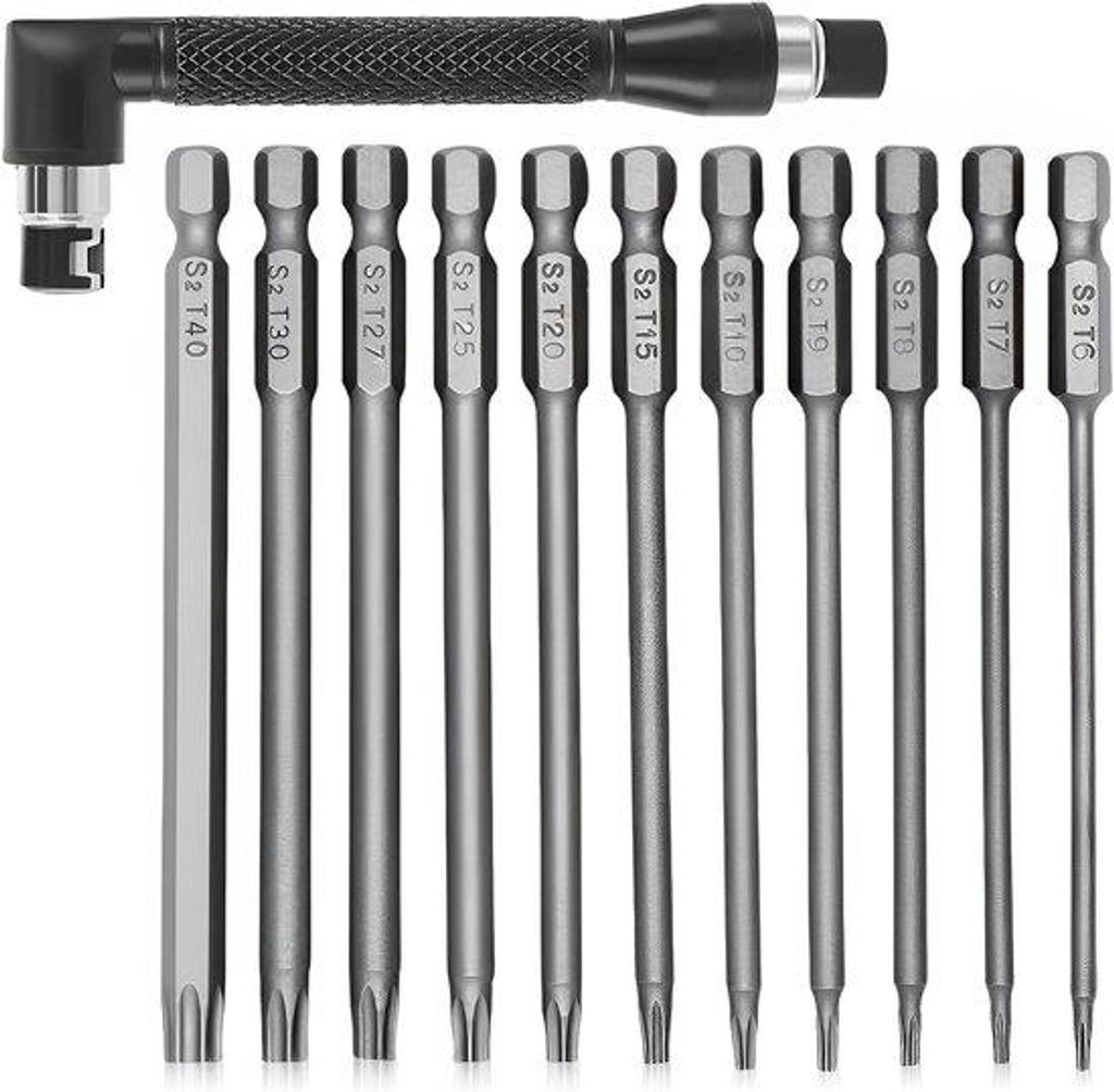 Torx-Schraubendreher-Bits-Satz, 11-teilig, 100mm, S2-Stahl, Magnetische Sicherung, 1/4 Zoll, Torx- und Hex-Schraubendreher-Bits, inkl. Bit-Halter