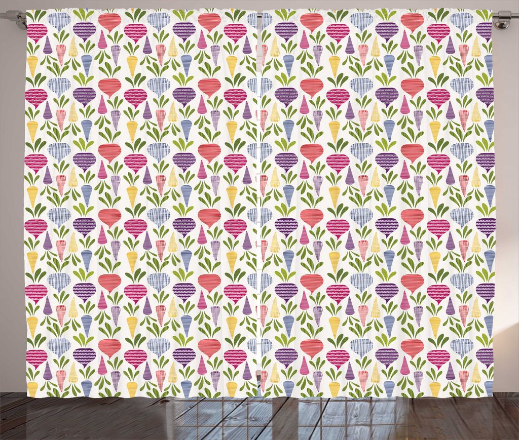 ABAKUHAUS Gemüse Rustikaler Vorhang, Rote Beete und Karotten Arr, Wohnzimmer Universalband Gardinen mit Schlaufen und Haken, 280 x 175 cm, Mehrfarbig