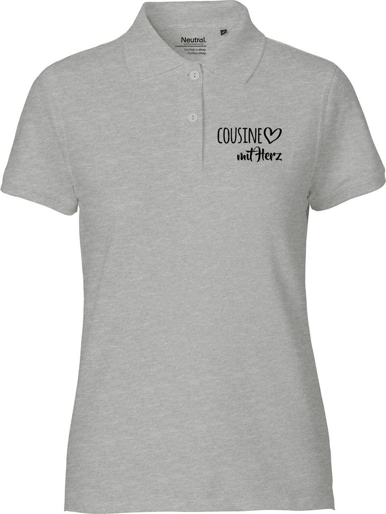 Huuraa Damen Polo Shirt Cousine mit Herz M Sport Grey Bio Baumwolle Fairtrade Poloshirt Geschenkidee