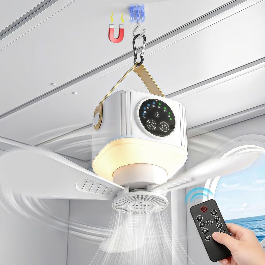 Ø24cm Tragbarer Zeltventilator mit Licht, Hängeventilator Produktbild 