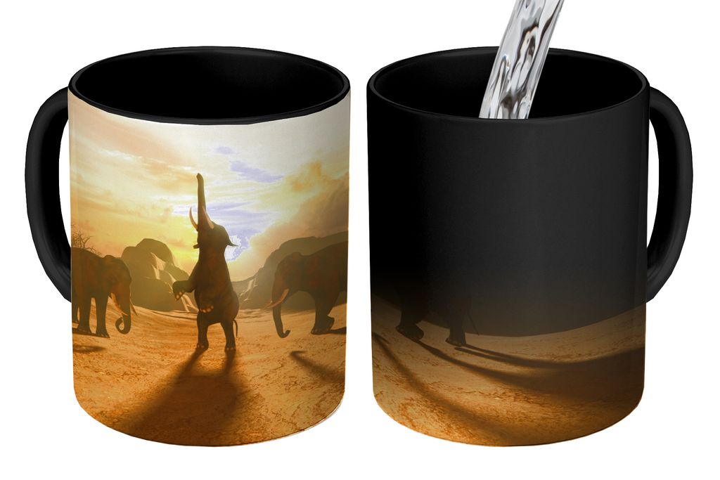 KitchenYeah Zauber Tasse Zaubertasse Magic Elefant - Gold - Illustration 350 ml Farbwechsel Becher Geschenk Geschenkidee - Magic-Tasse - Fototass...