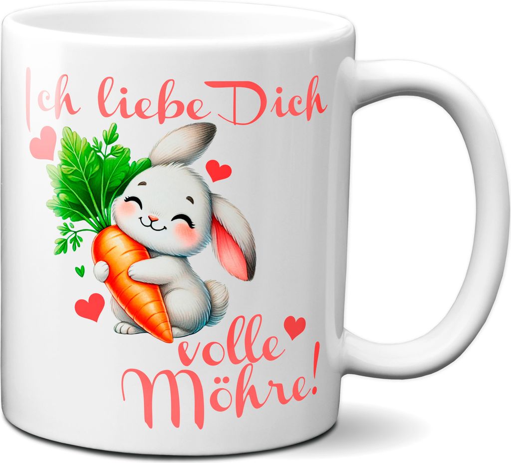 TassenKing - Kaffeetasse „Ich liebe dich volle Möhren“ Lustige Hasen Tasse mit Karotten Motiv Geschenk für Frauen & Männer Valentinstag, Geb...