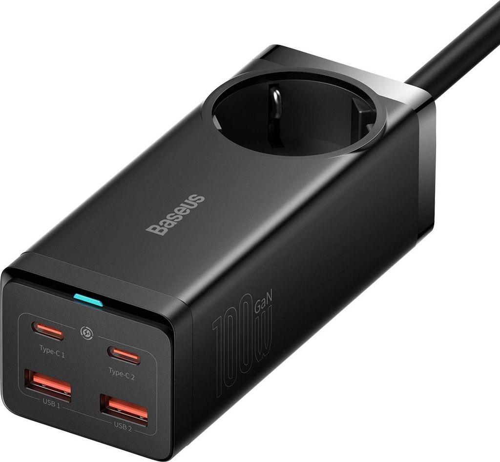Baseus GaN3 Pro Quick Charger / Ladegerät, 2x USB-C + 2x USB + AC, 100W, schwarz