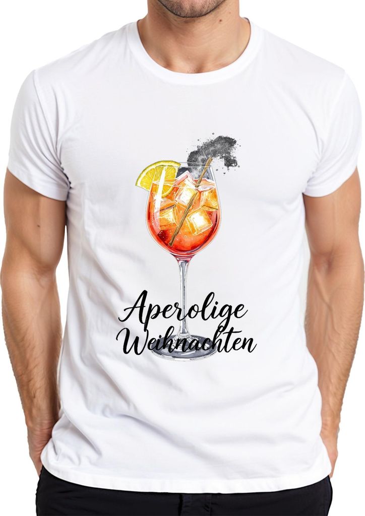 Aperolige Weihnachten Aperol Spritz Cocktail Glas Geschenk Party Herren T-Shirt, Weiß, XL