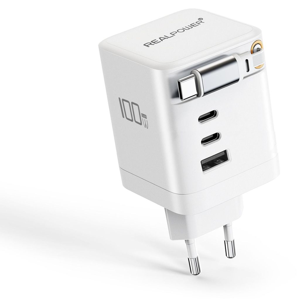 REALPOWER GaN Charger 100W weiss, 100 Watt,3xType-C,1x Produktbild 