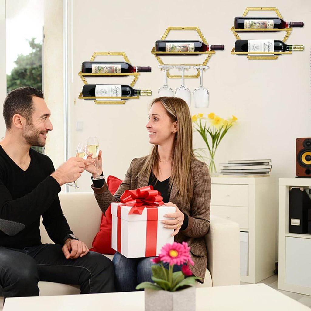 Wandmontiertes Weinregal für Weinflaschen aus Glas mit Metall-Hängedisplayhalter - Rote Weinregale - Dekoration für die Küche zu Hause - 2 Stück