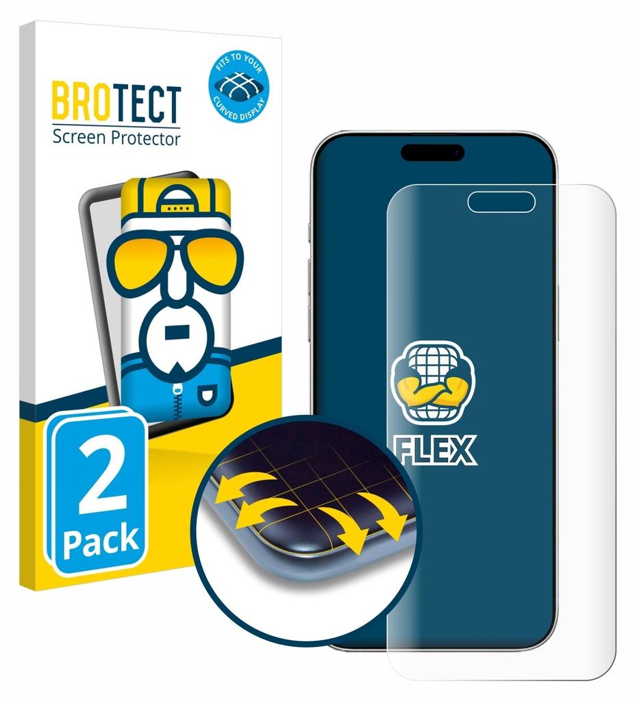 A product shot of a screen protector packaging and the screen protector itself next to a phone.
