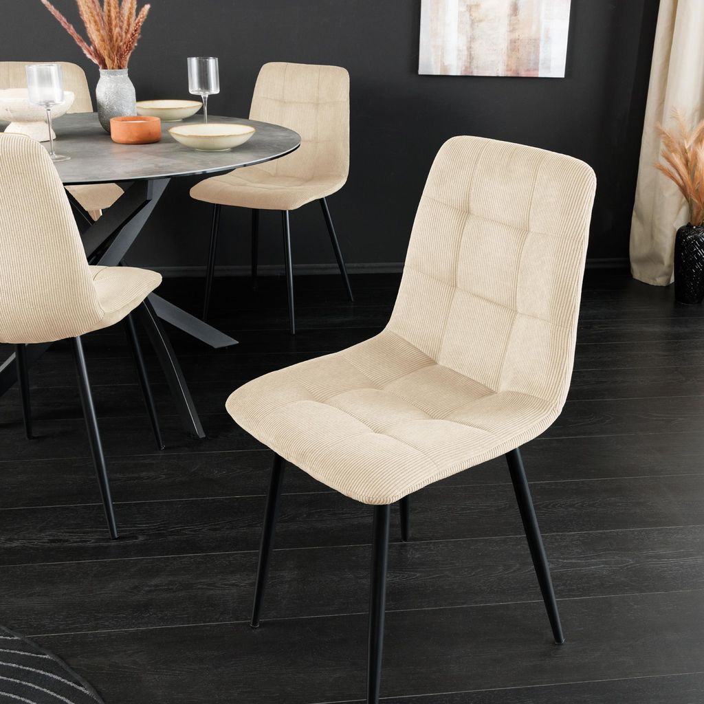 riess-ambiente Moderner Design Stuhl TRES CHIC beige Cord schwarze Metallbeine Esszimmer Esszimmerstuhl Essstuhl Polsterstuhl