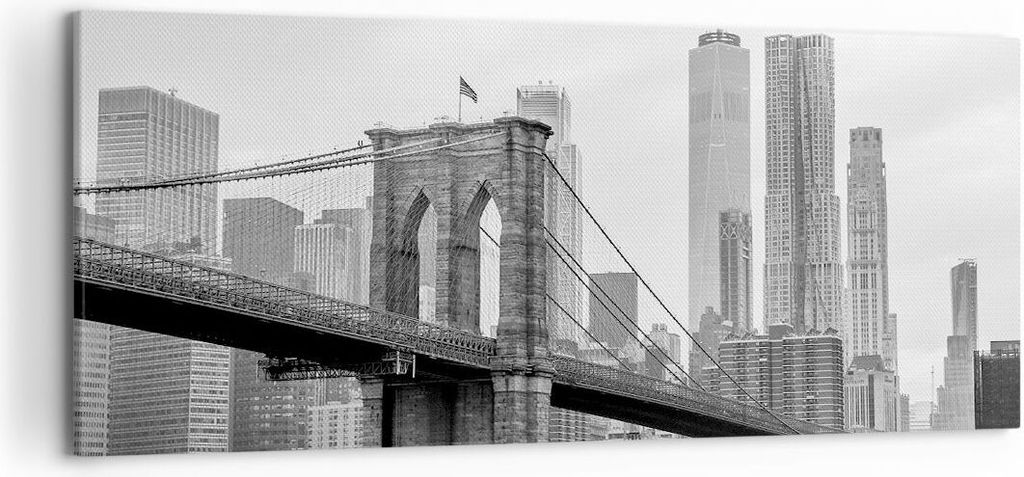 Bild auf Leinwand - Leinwandbild - Einteilig - Brücke Brooklyn schwarz und weiß - 120x50cm - Wand Bild - Wanddeko - Wandbilder - Leinwanddruck - ...