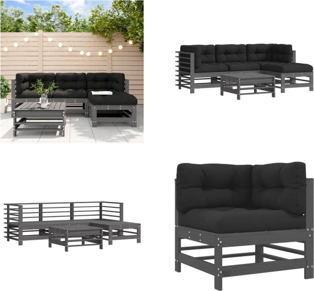 vidaXL 5 tlg. Garten Lounge Set mit Kissen Grau Massivholz - Garten Lounge Set - Garten Lounge Sets - Lounge Set - Outdoor Lounge Set