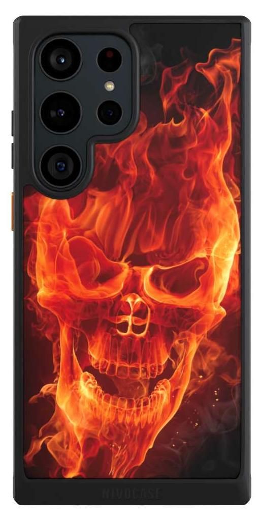 NIVOCASE Hülle für Samsung Galaxy S23 Ultra Handyhülle NIVOcore Case Schwarz Feuer Schädel Totenkopf