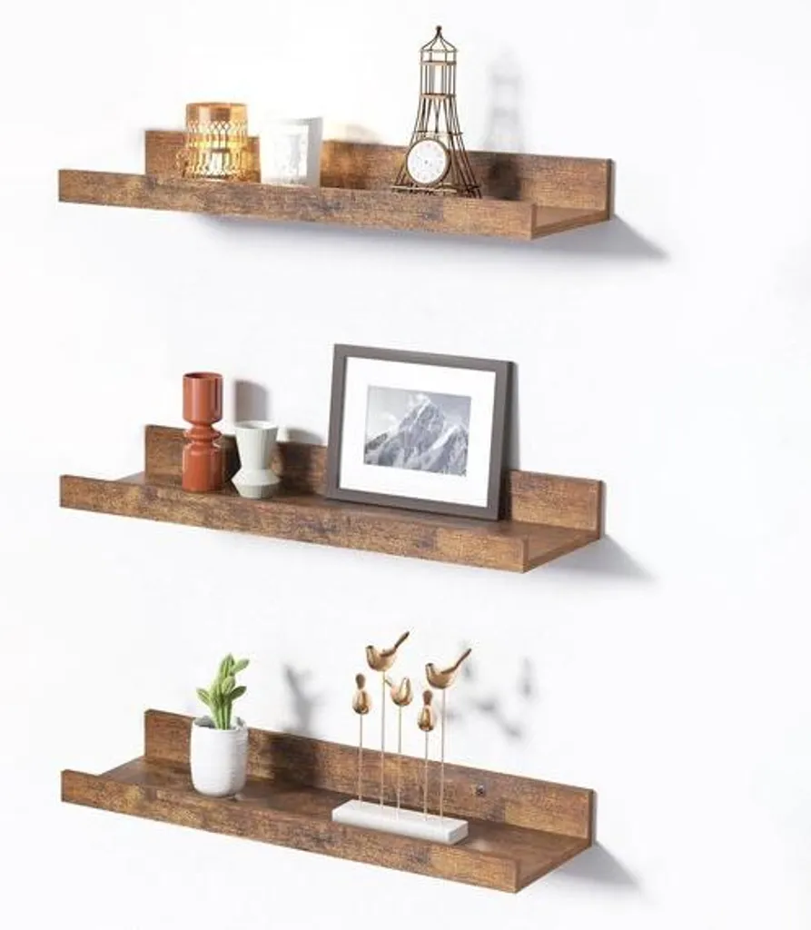Étagères murales flottantes lot de 3 coloris blanc et marron pour salon