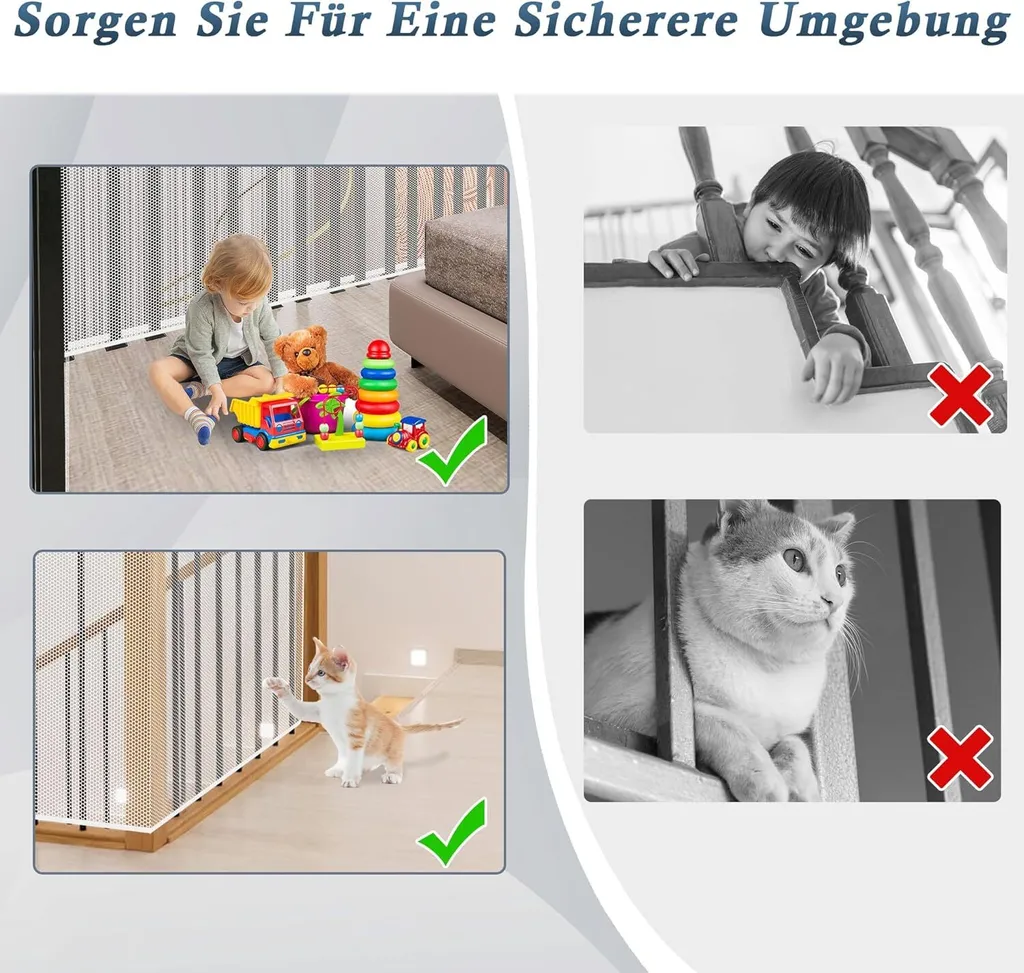 JNGLGO Rete di sicurezza per bambini, rete di sicurezza per scale di balconi per bambini, 200Lx90H cm Rete di sicurezza per scale rialzata e durevole Rete di protezione per scale di ringhiera per bambini, animali domestici, bianco, nero - 3