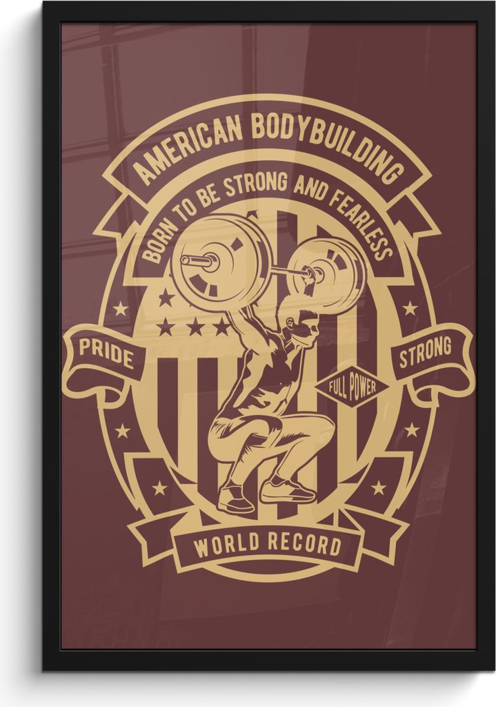 MuchoWow MuchoWow Gerahmtes Poster Mannshöhle - Gewichte - Bodybuilding - Vintage 40x60 cm - Poster mit zchwarzem Bilderrahmen - Papierdruck -...
