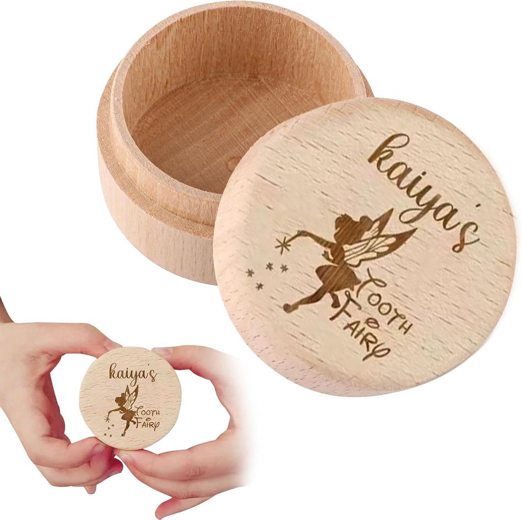 Dinosaurierzahnbox aus Holz – niedliches Design – Tauf-/Geburtstagsgeschenk