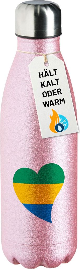 Huuraa Trinkflasche Gabun Flagge Herz 500ml Pink Edelstahl Wasserflasche Trinkflasche Geschenkidee
