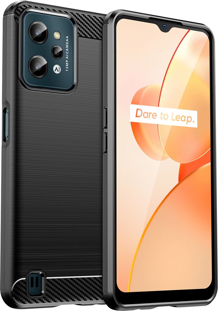 Realme C31 Hülle, Carbon-Faser TPU Silikon Stoßfest Schutzhülle für Realme C31 Schwarz