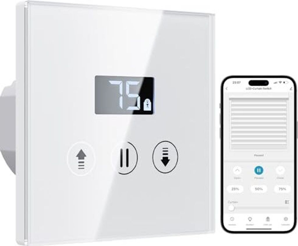 Smart Roller -Verschlussschalter Prozentsatzfunktion, Blind LCD -Bildschirm, schaltbare LEDs/neutraler Leiter erforderlich, kompatible Alexa/Google As