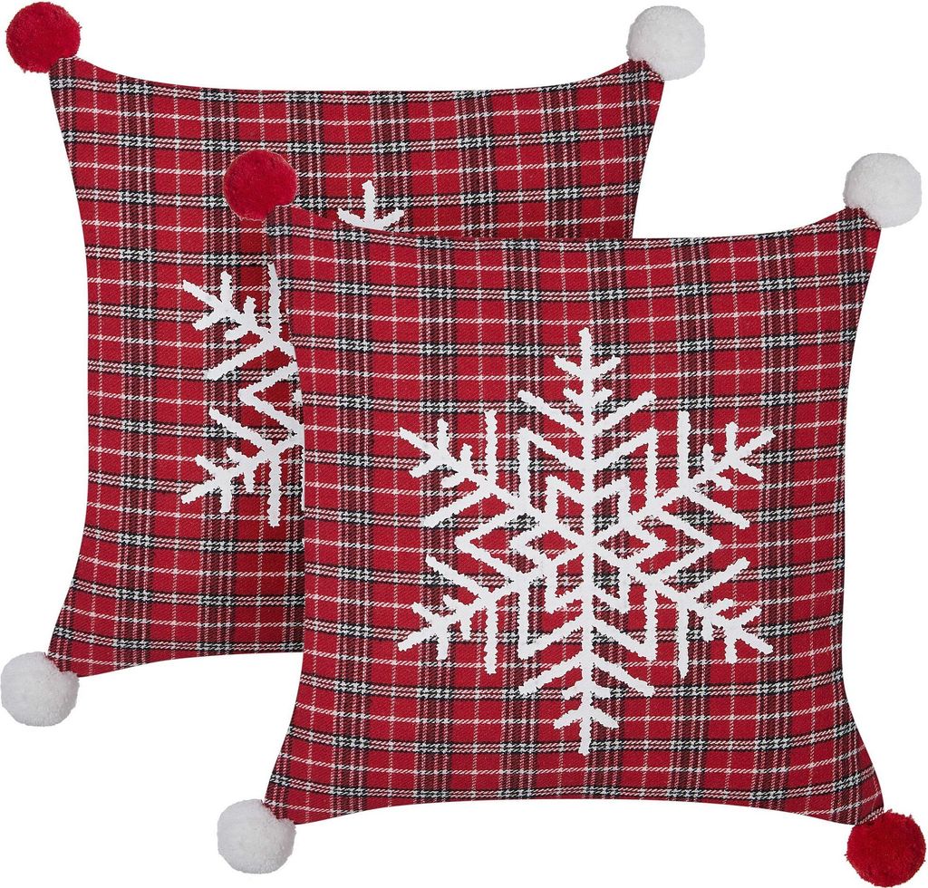 BELIANI Set aus 2 Streukissen Rotes Polyester-Gewebe Tartan Weihnachtsmuster 45 x 45 cm