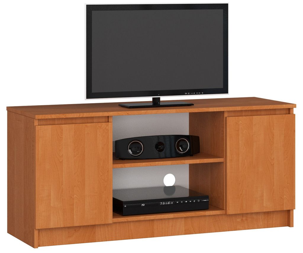A modern entertainment center with a television, soundbar, and media player.