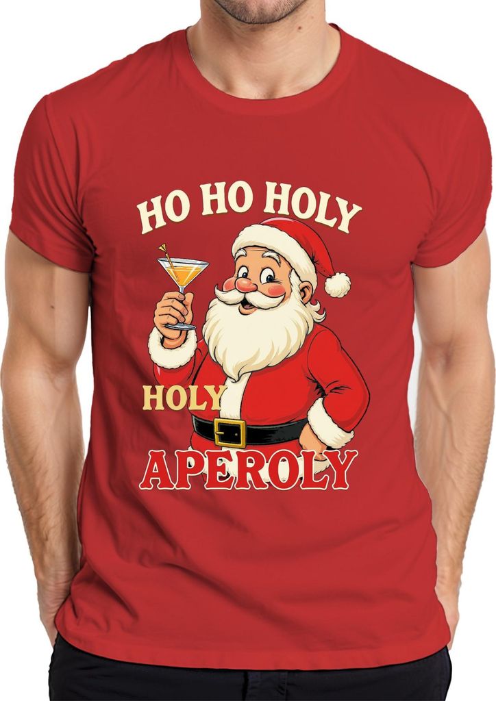 HO HO HOLY APEROLY Weihnachtsmann Aperol Spritz Weihnachten Spaß Herren T-Shirt, Rot, XL