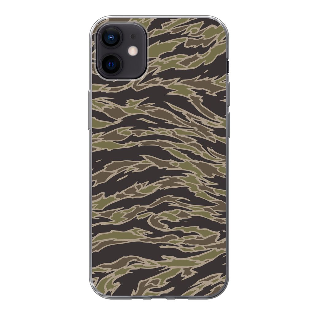 MuchoWow Handyhülle Schutzhülle Hülle für iPhone 12 mini Camouflage-Muster mit Streifen Silikon Softcase Handy Hülle - Bild
