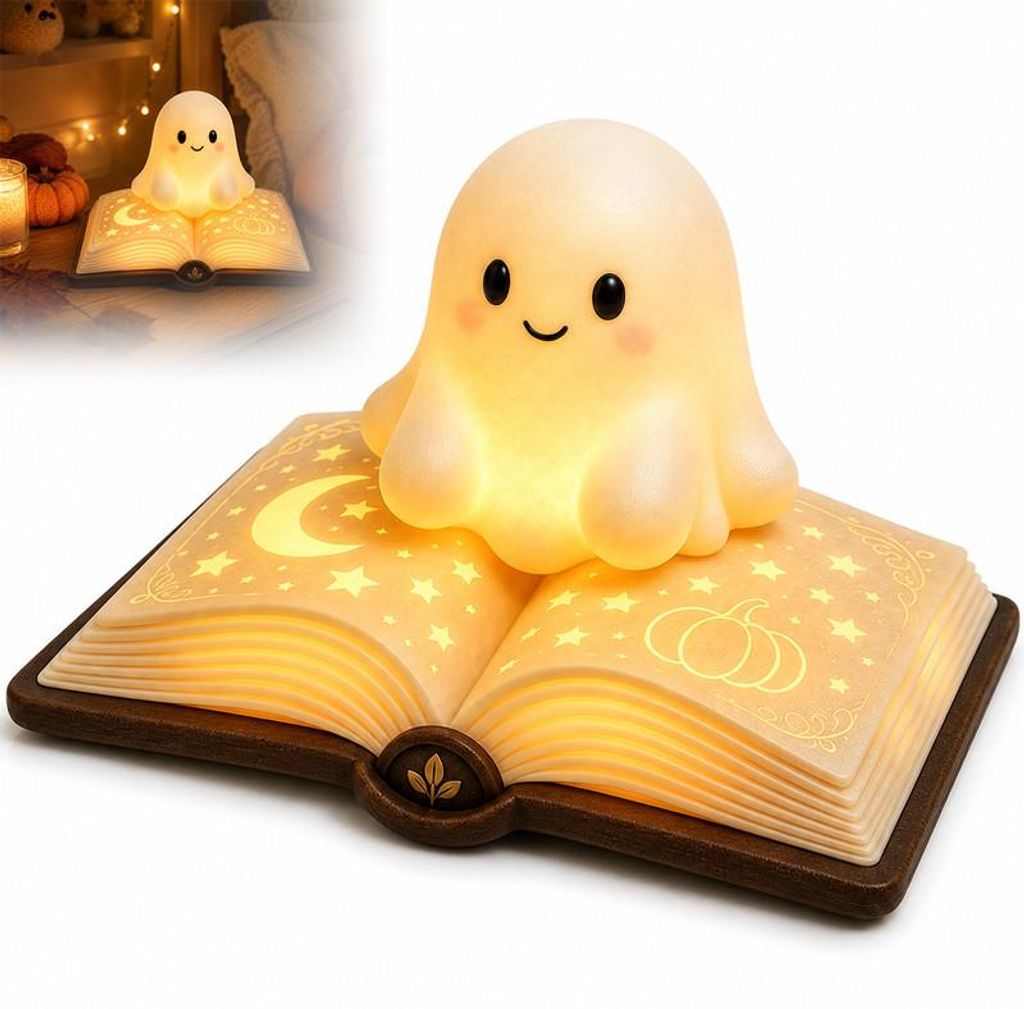 Halloween Deko Geist Figur mit LED Licht, lesender Geist Produktbild 