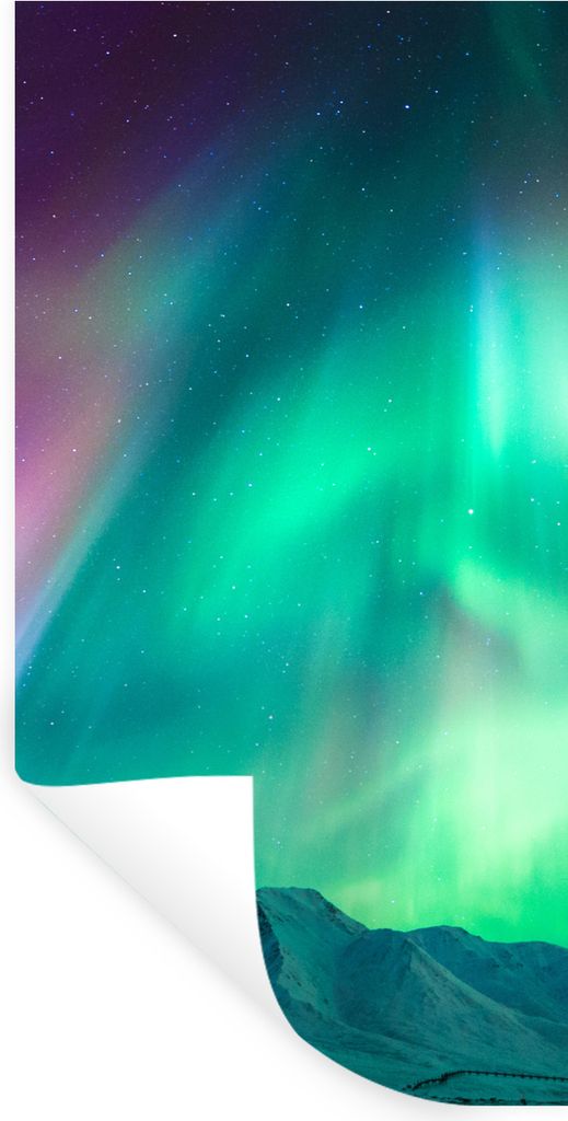 MuchoWow Wandtattoo Wandsticker Wandaufkleber Nordlichter - Berg - Nacht 60x120 cm Selbstklebend und Repositionierbar - Selbstklebend - Fototapeten