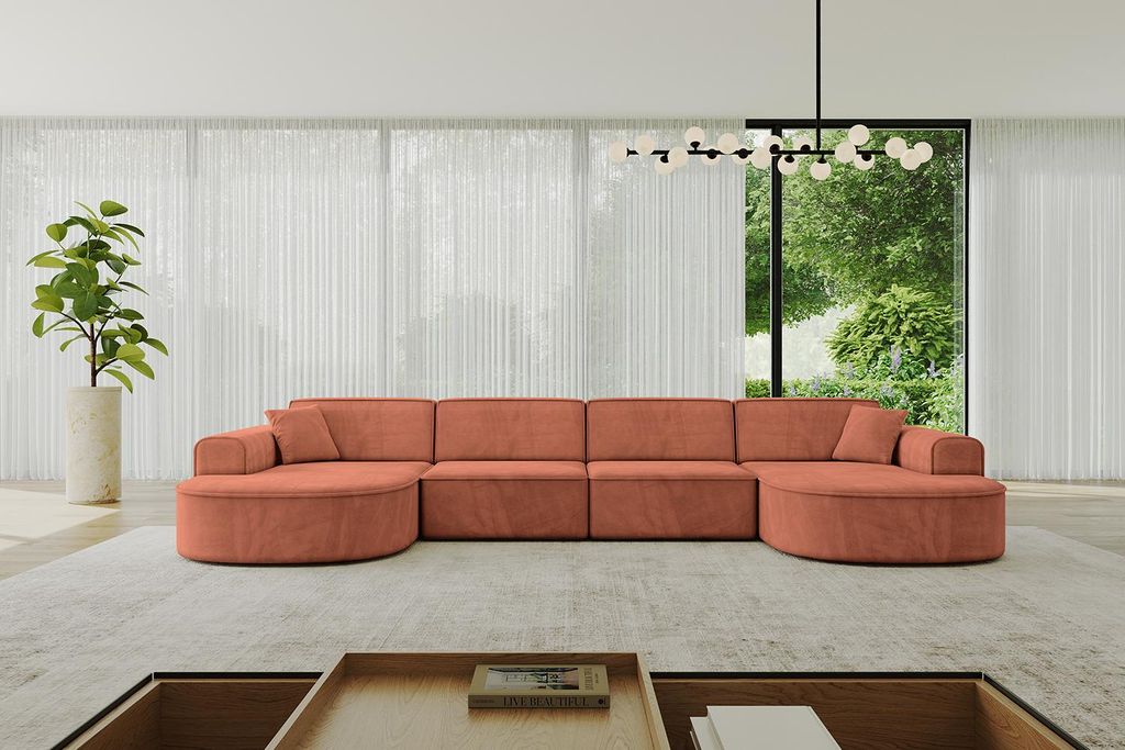 ALTDECOR Ecksofa in U-Form MARI-U2 - 388x171x79,5 cm Apricot - Corner Sofa Bett Eckcouch Couch L-Form Wohnlandschaft Cauchsofa